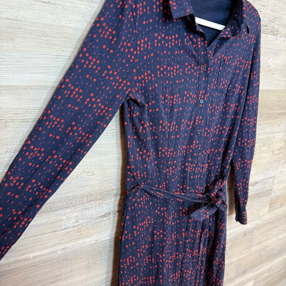 Boden Susannah Navy & Orange Polka Dot Midi Shirt Dress - Size 6R - Picture 5 of 13